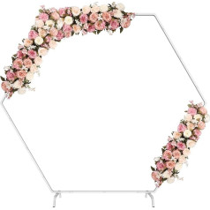 2.2 m x 1.9 m Metal Wedding Arch Hexagon, 7.2 x 6.2 ft Balloon Arch Metal Balloon Arch Kit Garden Flower Arch Frame Background Stand for Birthday Party Wedding Garden Decoration - White