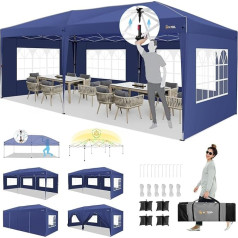 HOTEEL Gazebo 3 x 6 cm with Side Walls, Folding Gazebo 3 x 6 Waterproof Stable Winterproof with 4 Sand Bags, Easy to Set Up Folding Tent for Outdoor Party, Garden, Event, Navy Blue