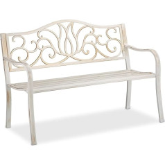 Relaxdays Garden Bench Antique for 2 People, Balcony, Patio, Premium Rust Protection, Metal Bench 90 x 127.5 x 63 cm, White/Bronze