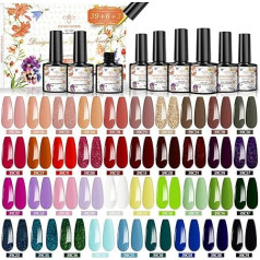 48-Piece UV Nail Polish Set with Base Coat, Shiny & Matte Top Coat, Diamond & Fluorescence Top Coat & 3 Liner Gel, Shellac Set for Nail Design