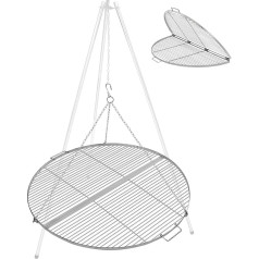 REDCAMP Cooking Grate, Stainless Steel, Round, Diameter 80 cm, Swivel Grill, Foldable 304 Stainless Steel with Handle, BBQ Grill Grid, Baking Tray with Chain for Camping, Picnic, Garden, Easy to Clean