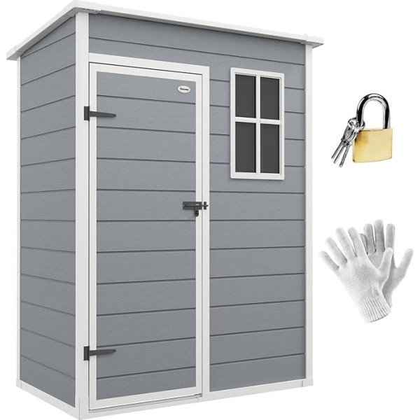 Outsunny Plastic Tool Shed 1.14 m² 151 x 92 x 193 cm with Pent Roof, Floor Window, Lockable Door, Weatherproof Garden Shed for Backyard, Grey