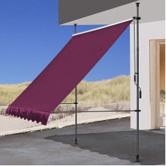 QUICK STAR Clamp Awning 250 x 130 cm Bordeaux Balcony Awning Sun Protection Patio Canopy Height Adjustable from 200-290 cm Awning Balcony No Drilling Required