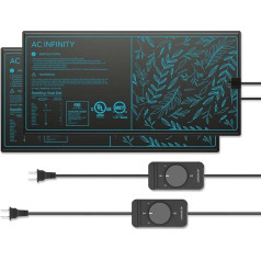 AC Infinity SUNCORE A3X2, Double Waterproof Seedling Mats with Heat Controllers, UL & MET Certified Heating Pad, for Indoor, Gardening, Hydroponics, Germination, Cloning (Black, 25.4 x 52.7 cm)
