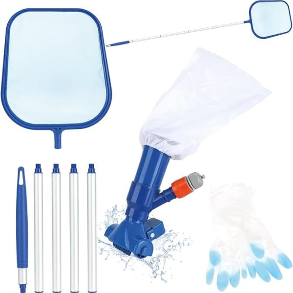 com-four® Pool Cleaning Kit with Skimmer Net, Pool Brush and Telescopic Pole - Pool Accessories for Cleaning Swimming Pools, Ponds and Fountains