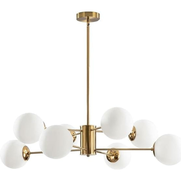 KCO Lighting 8-Bulb Sputnik Chandelier White Glass Modern Golden Sputnik Chandelier for Living Room, Golden Vintage Pendant Light with 8 Lights for Kitchen Island