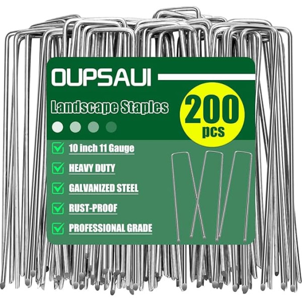 OUPSAUI 10 Inch Galvanized Landscape Pegs for Decoration, 25/100/200 Pieces Garden Metal Stakes for Weed Barrier, Fabric, Fence Stakes, Tent Pegs (10 inch, 200 Pieces)