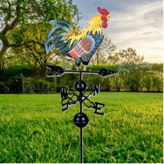 SYFUNLV Metal Rooster Wind Vane, Colourful Rooster Weathervane, 35 x 130 cm, Metal Wind Display, Rooster Shape Decoration for Garden, Backyard, Wind Direction Indicator and Roof Decoration