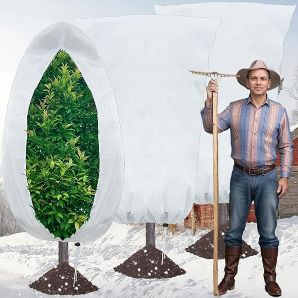 3 Packs 180 x 120 cm 80 g/m² Plant Fleece, Frost Protection Jackets, Garden Fleece Bags with Drawstring and Zip, Winter Fabric Plant Covers for Frost Protection of Bushes, Fruit Trees and