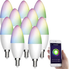 Luminea Home Control Alexa Bulb: Set of 10 WiFi LED Bulbs Compatible with Amazon Alexa/Google Assistant, E14, 5.5 W (Alexa Bulb E14, Smart, Candle Timer)