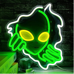 Flixyticy Alien Neon Sign for Wall Decoration, LED Light Sign, Hanging Sign, Door Sign, USB Operated with Dimmable Switch for Boy's Room, Playroom, Bedroom (Alien)
