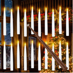 Pack of 20 LED Candles with Wand Remote Control, Halloween Decoration, Flickering Floating Candles, Flameless Battery Operated Candle, Hanging Cone Candle for Halloween, Christmas Decoration