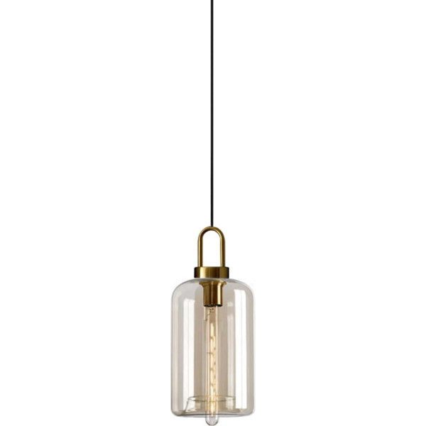Amber Glass Pendant Light - Vintage Brass Pendant Lamp with Adjustable Lampshade & E27 Socket for Kitchen, Dining Room & Bedroom (C)