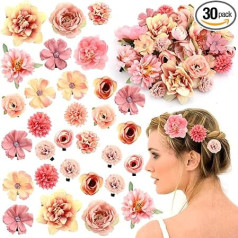 Satiskid Haarspangen aus Seidenstoff, Blumen-Haarspangen, realistische 3D-Rosen-Haarnadeln für Frauen, mehrere elegante Designs, Boho, Hochzeit, Strand, Party, Haarschmuck (rote Serie), 30 Stück