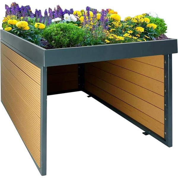 Mendler XL Robotic Lawnmower Garage with Planter HWC-L45, Roof Shelter for Lawnmowers, WPC Metal, 47 x 70 x 94 cm, Oak Look