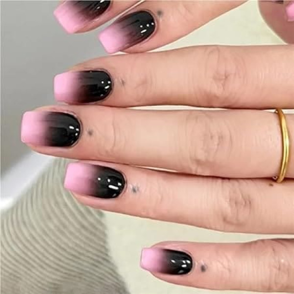Einfache künstliche Nägel mit quadratischem Kopf und Geleekleber, aufklebbare French-Nägel mit rosa und weißem Farbverlauf, kurze, vollflächige Nagelspitzen(626,XS)