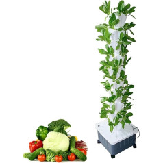 Hydroponic Tower, Soilless Growing System with Water Pump, Nest Basket, Sponge and Moving Water Tank for Fruit and Vegetables, White, 10 Layers // 1 Piece