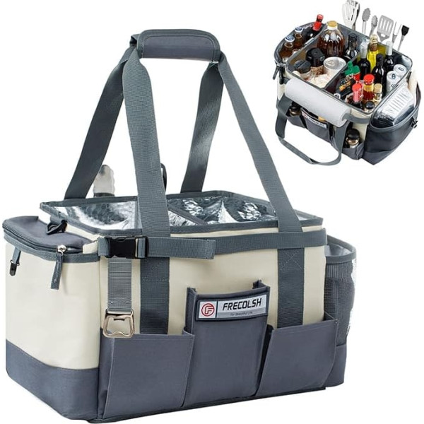 FRECOLSH Large Grill Caddy BBQ/Tailgate Accessories, BBQ/Camping Caddy - Blackstone Grill Spice Holder, Camping Equipment, BBQ Bag, Camper Must Have Bag - BBQ Gifts for Men, Father's Day, ivory,