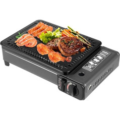 Portable Table Grill Gas, Camping Grill, BBQ Barbecue Grill with Grill Net and Baking Tray, Outdoor Gas Stove for Camping, Travel and Outdoor Cooking, Black