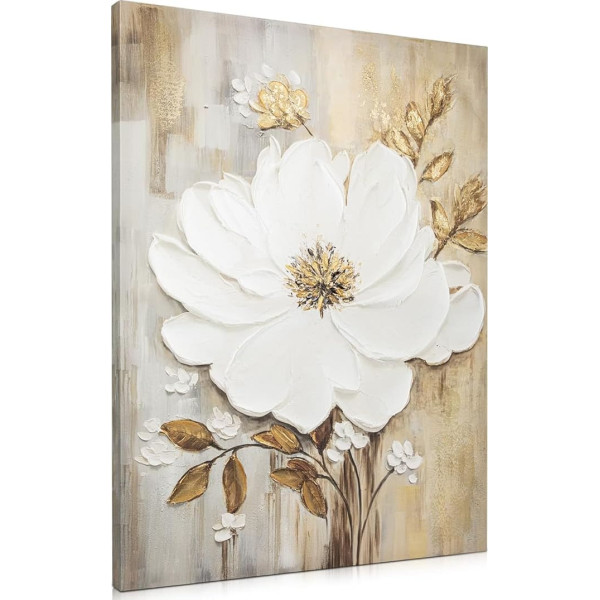 Hollyone Flowers Canvas Pictures Large 75 x 100 cm Oil Painting Flowers Wall Art Painting Living Room Modern Wall Pictures Bedroom Hand Painted White Magnolia Painting Canvas for Hotel Kitchen Office