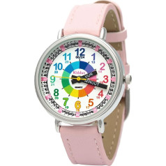 Kiddus Learning Watch for Kids Boys and Girls Analogue Watch with Time Learning Exercises Time Teacher Dutch PU Leather Pink, Dutch Pu Leather Pink, Ribbon