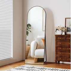 Clevich Standing Mirror, 150 x 50 cm, Curved Black Full Length Mirror with Aluminium Frame, Leaning or Hanging Mirror for Living Room, Bedroom, Entryway