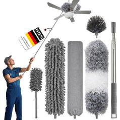 6 Pcs Telescopic Wolf Head Duster Length 250cm Microfiber Washable Various Cleaning Heads Telescopic Duster for Ceiling Fan Spider Web Blinds Furniture
