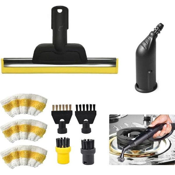 9 pieces steam cleaner accessories for Kärcher SC1 SC2 SC3 SC4 SC5, window nozzle, 1 nozzle, 2 round brushes, 2 flat brushes, 3 microfibre towel set, steam cleaner replacement