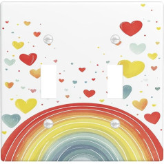 Lichtschalter-Abdeckplatte mit buntem Herz und Regenbogen, leuchtendes Rot und Gelb, dekoratives Design für Kinderzimmer, thermoplastische Wandplatten, Standardgröße Doppelknebel