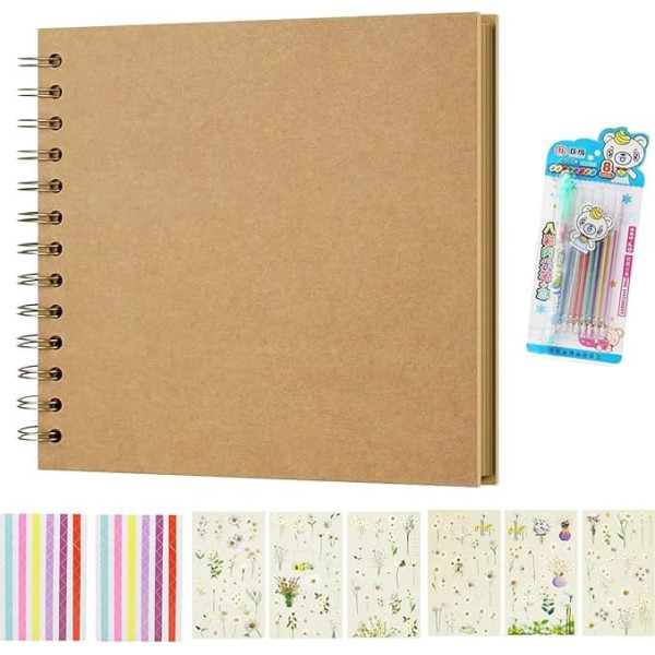 QHSXMQ Photo Album 40 Pages, 18 x 18 cm Khaki Kraft Paper Scrapbook with Accessories, Photo Album for DIY, Scrapbook Photo Book for Gluing, Hardcover Photo Album for Wedding, Birthday
