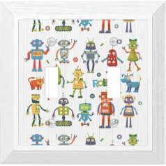 WKSGDSG 2-Gang-Doppel-Kipp-Wandplatte, niedliche Cartoon-Roboter, Lichtschalter-Abdeckplatte, dekorative elektrische Schalterplatte für Küche, Badezimmer, Zuhause, Kunst, Wandpaneel, Dekoration