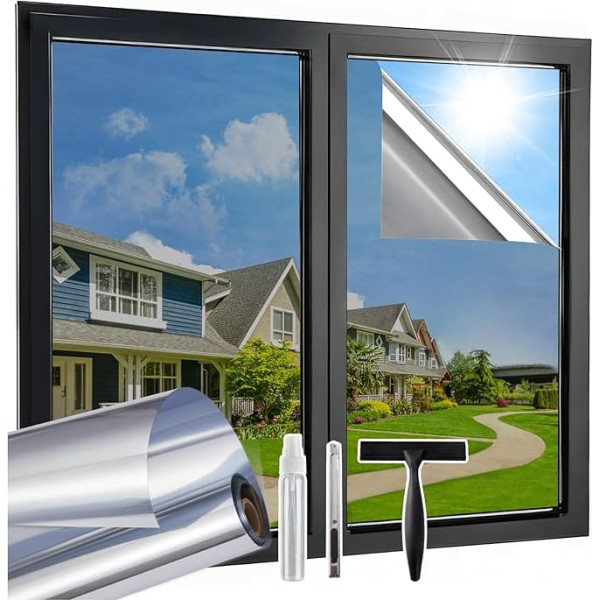 Lifetree Mirror Film, Window Film, Bick-Proof Privacy Screen from Outside, 90 x 200 cm, Sun Protection Film with UV Protection and Heat Protection, Self-Adhesive, Ideal for Living Room and Office