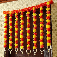 TIED RIBBONS 2.5 Foot Indian Background Decorations for Indian Decorations | Artificial Marigold Garland for Indian Decorations | Yellow, Orange | Garland for Door, Wall Hanging for Home