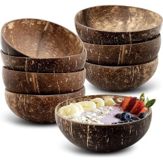 TESIN Set of 8 Coconut Bowls, 15 oz Polished Coconut Bowls in Bulk, Natural Smoothie Wooden Bowls & Salad Bowls for Vegan Gifts and Kitchen Decoration