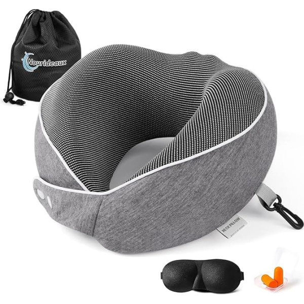Nourideaux Neck Pillow Dark Grey Aeroplane Travel Gadgets Neck Pillow Travel Neck Pillow Travel Set Car Travel Accessories