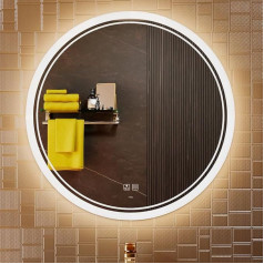 KWW Large Modern LED Round Bathroom Vanity Mirror, Colour Temperature Adjustable, Anti-Fog Dimmable Lights, Horizontal/Vertical Wall Mirror (70 x 70 cm)