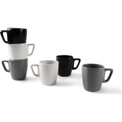 Excelsa Eclipse Set of 6 Ceramic Mugs White Black Grey 230ml Set of 6