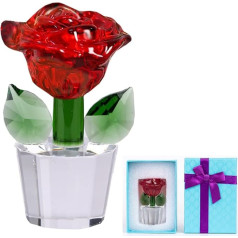 Crystal Rose Figurine Ornament Glass Flower Ornament 3.54 Inch Crystal Flowers Collectible Figures Rose Paperweight Gift for Mum on Mother's Day Valentine's Day Christmas Birthday Gifts for Her