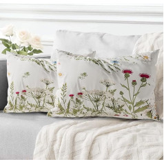 ECZOIL Set of 2 Cushion Covers for 40 x 80 cm, Flowers Decorative Cushion Cover Short Plush 16 x 32 Inch Double-Sided Print Decorative Cushion Cover for Living Room Sofa Bedroom Colourful Flowers