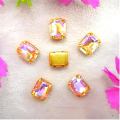 Verzierungen für Scrapbooking, AB-Farben, goldene Krallenfassungen zum Aufnähen von Strasssteinen, rechteckige Form, Glaskristalle, Applikation, DIY-Besatz, A11, Champagner-Gold, 1