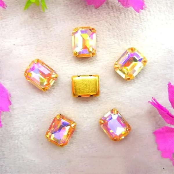 Verzierungen für Scrapbooking, AB-Farben, goldene Krallenfassungen zum Aufnähen von Strasssteinen, rechteckige Form, Glaskristalle, Applikation, DIY-Besatz, A11, Champagner-Gold, 1
