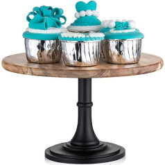 Nuptio Rustic Wedding Cake Stand: 25 cm Diameter Wooden Cake Stand Black Dessert Plate Base Wood for Birthday Baby Shower Party Cupcake Afternoon Tea Cake Dessert Table