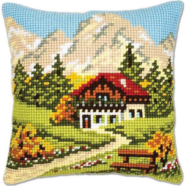 Vervaco Mountain Scene Cross Stitch Cushion, Multi-Colour