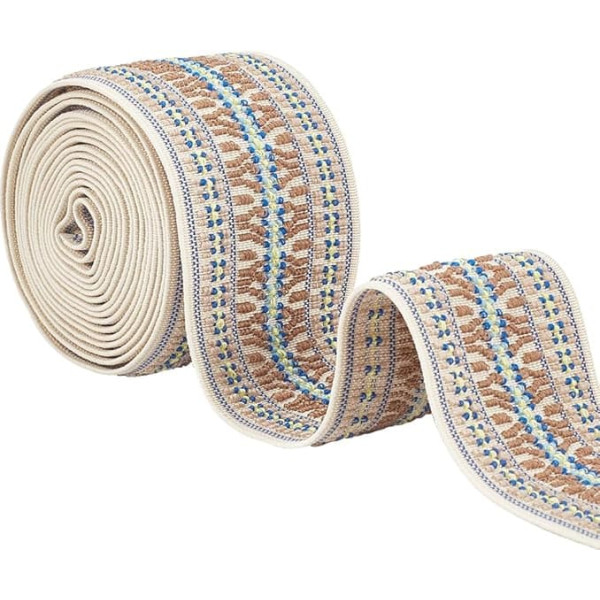 BENECREAT 2 Inch Jacquard Elastic Band 2.5 Yards Elastic Woven Ribbon Boho Fabric Sewing Tape for Craft Accessories Embellishments Decorations Beige