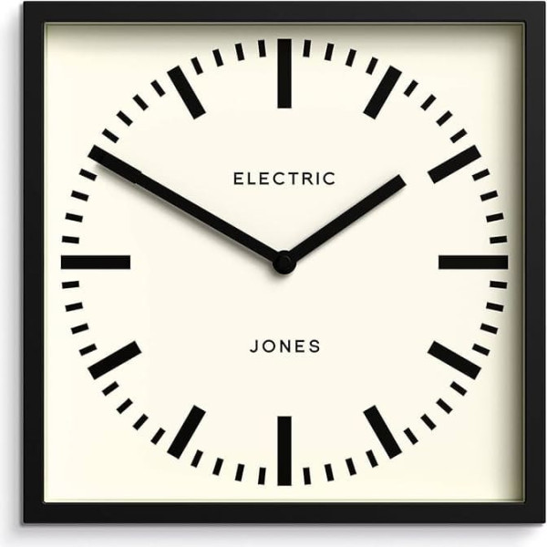 JONES CLOCKS® Box Railway Wall Clock Square Station Clock 25 cm Black Cool Designer Look for Kitchen, Living Room or Office