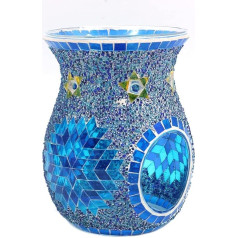 ANCLLO Ethnic Style Sunflower Mosaic Glass Candle Holder Table Decoration for Home Wedding Blue