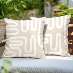 Encasa XO Polyester Cushion Covers, Digital Boho Beige Print, Water-Repellent, Fade-resistant, Skin-Friendly Fabric, Ideal for Outdoor and Indoor Use, 40 x 40 cm, Set of 2