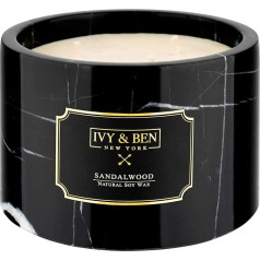 IVY & BEN NEW YORK - Premium Scented Candle in Real Marble - 100% Soy Wax (Sandalwood, Luxury)