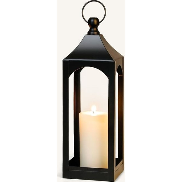 Modern Farmhouse Lantern Decor, Black Metal, Decorative Hanging Candle Lanterns, Ideal for Home Decor, Parties and Events, 17