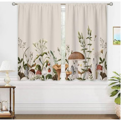 oolygoo Vintage Mushroom Window Curtains Leaves Botanical Rod Pocket Rustic Boho Mushroom Beige Curtain Drapes for Bedroom Living Room Treatment 2 Panels 42